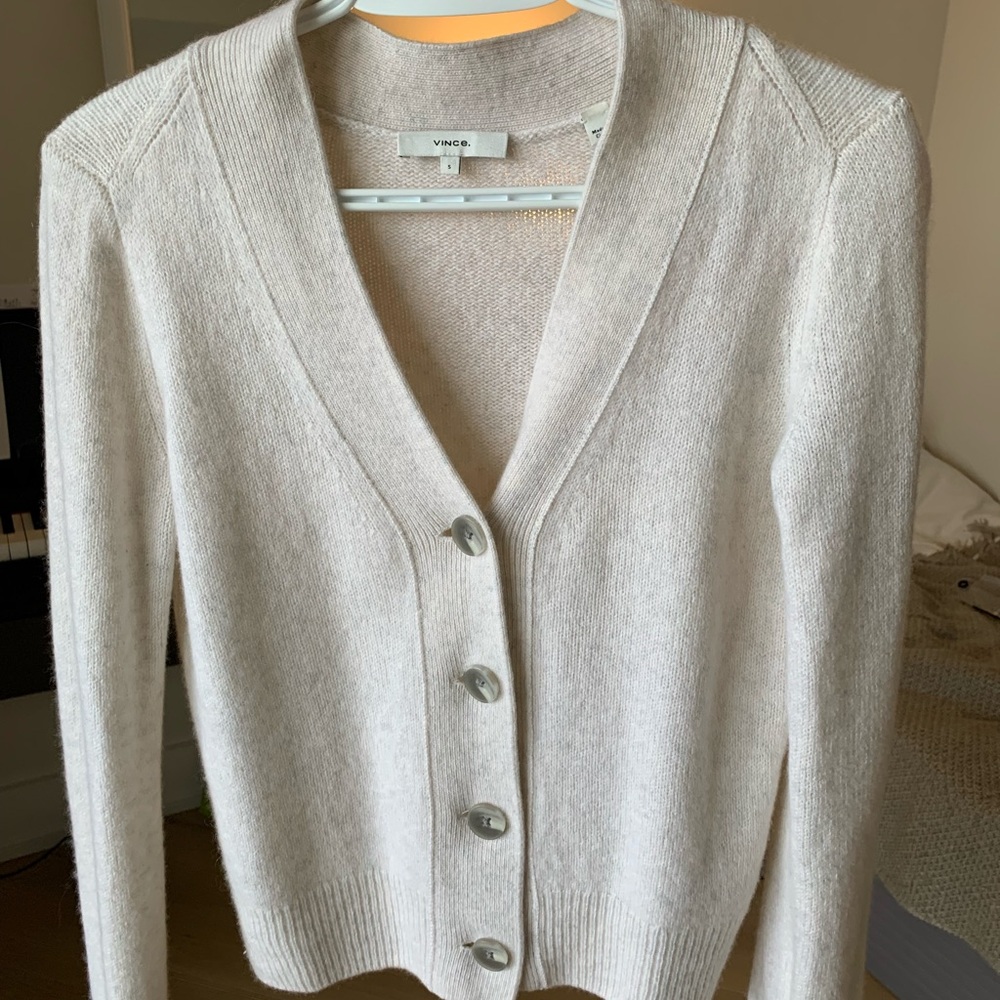 Vince Oatmeal V-neck Cashmere Cardigan Sweater